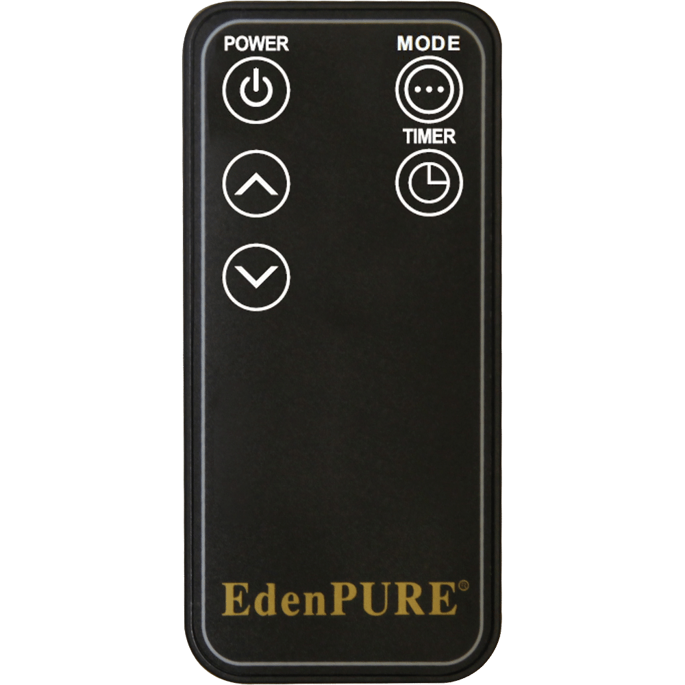 A black Remote Control for Wall Hugger & GEN21 | YN024 with four white-labeled buttons—power, up, down, and mode/timer—and “EdenPURE” in gold at the bottom; designed specifically for Wall Hugger models.