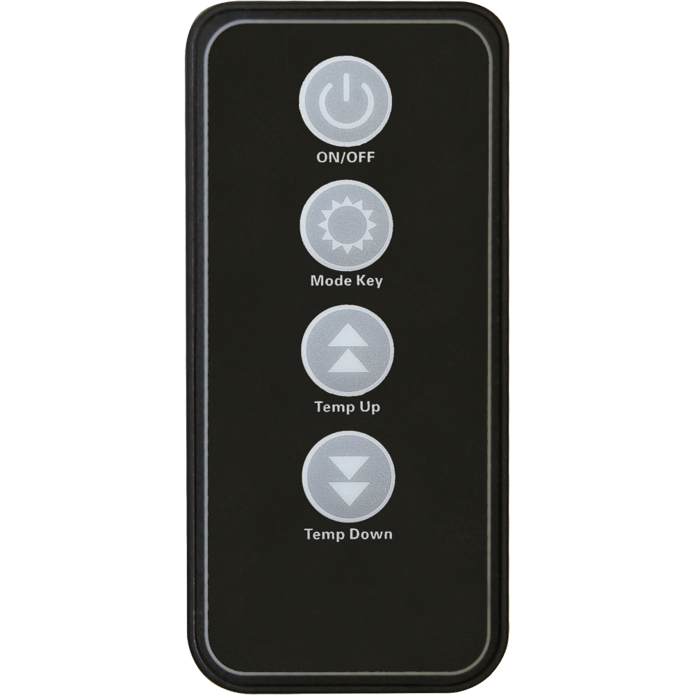 A black Remote - YN022 with four buttons: ON/OFF, Mode, Temp Up (up arrow), and Temp Down (down arrow).