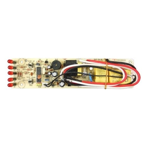 A rectangular EdenPURE PC Control Board (A3843-RP) for Gen 3 500/500 XL, featuring red LEDs, various electronic components, and white, black, and red wires connected on top.
