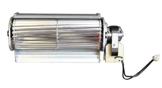 The Complete Fan | A5156 is a cylindrical metal blower fan with closely spaced blades, a black electric motor, white mounting bracket, and connector wire, designed as a replacement for the EdenPURE Complete Fan A5156.