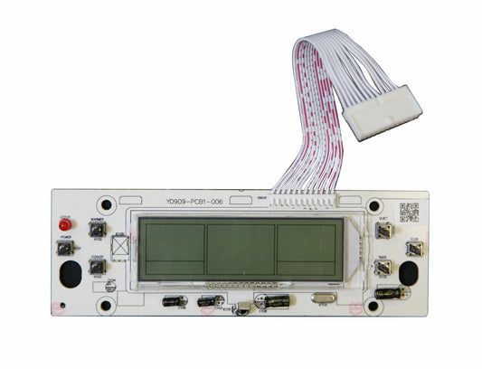 The Front PC Control Board | A5245 is white and features a rectangular LCD screen, multiple buttons, a red LED, and an attached flat ribbon cable with a white connector.