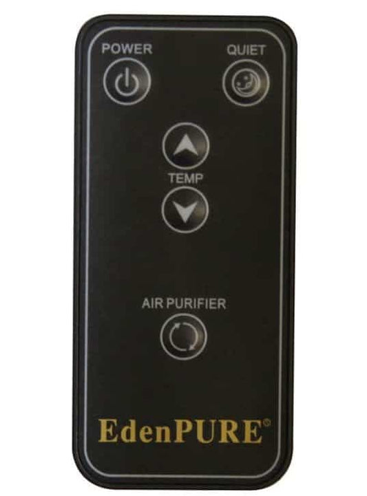 The Remote Control | A5152 is a black rectangular device with five labeled buttons—power, quiet mode, temperature up, temperature down, and air purifier—each featuring clear icons and text for easy use.