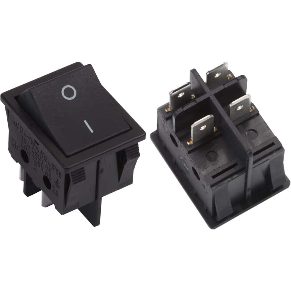 Two black EdenPURE Copper Smart Power Switch YN015 rocker switches, each with four metal terminals—one shows the ON/OFF symbol, while the other displays its underside with exposed connectors.
