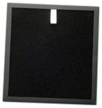The Carbon Filter for AirWorX Air Purifiers is square, black with a thin gray border, and features a small rectangular cut-out near the top edge, shown centered on a white background.