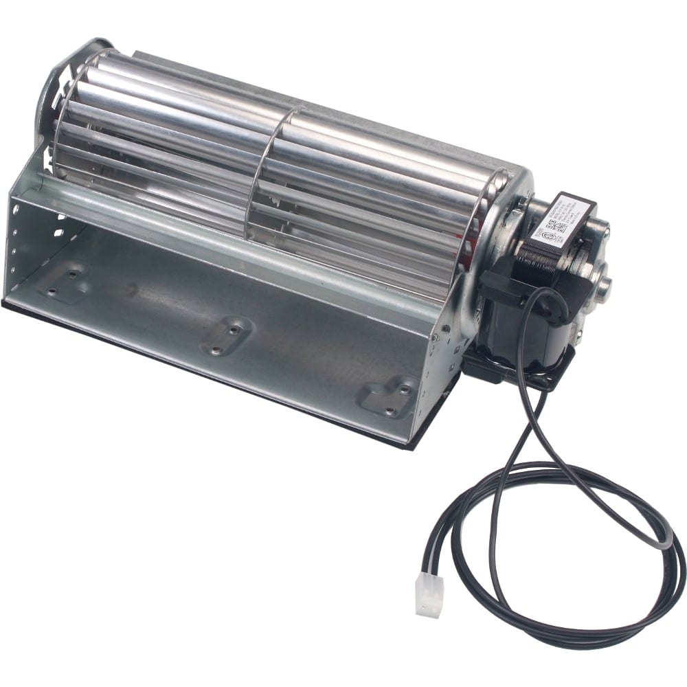 The Complete Fan | YN014 | Copper SMART is a metal tangential blower fan with a cylindrical impeller, motor, and attached power cord, shown on a white background.