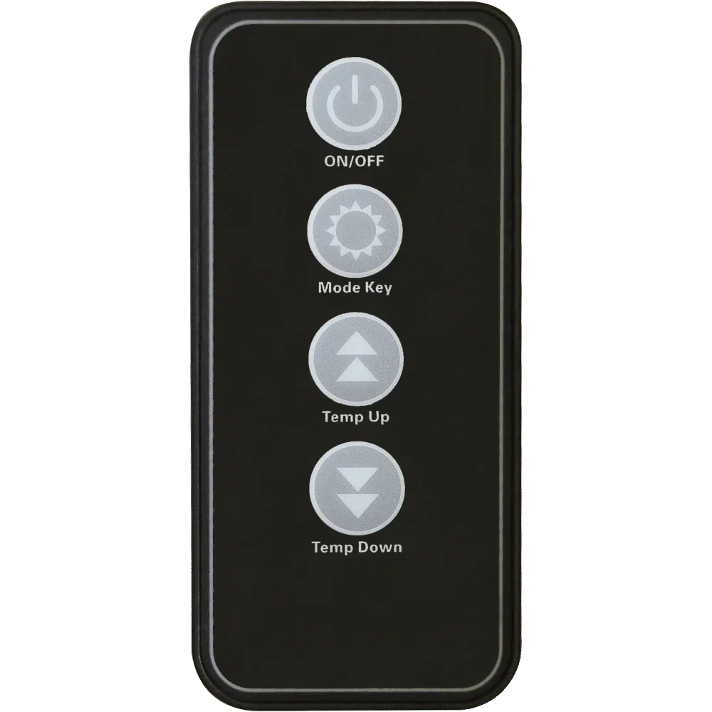 A black EdenPURE GEN 4 Remote features four vertically arranged buttons—ON/OFF, Mode, Temp Up, and Temp Down—with matching icons.