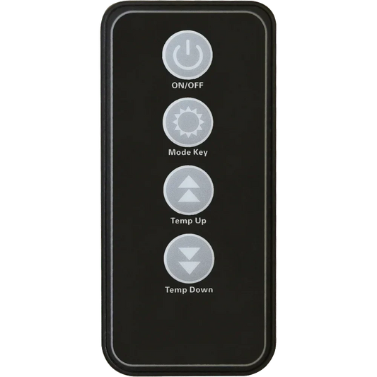 A black EdenPURE GEN 4 Remote features four vertically arranged buttons—ON/OFF, Mode, Temp Up, and Temp Down—with matching icons.
