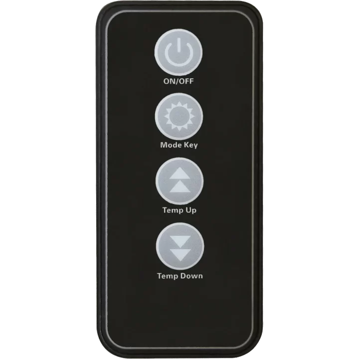 A black EdenPURE GEN 4 Remote features four vertically arranged buttons—ON/OFF, Mode, Temp Up, and Temp Down—with matching icons.