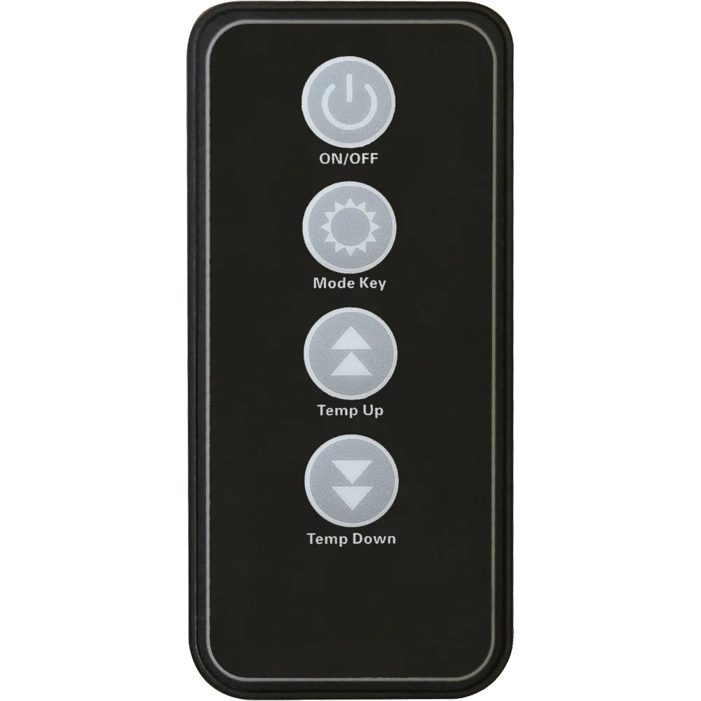 A black EdenPURE GEN 4 Remote features four vertically arranged buttons—ON/OFF, Mode, Temp Up, and Temp Down—with matching icons.